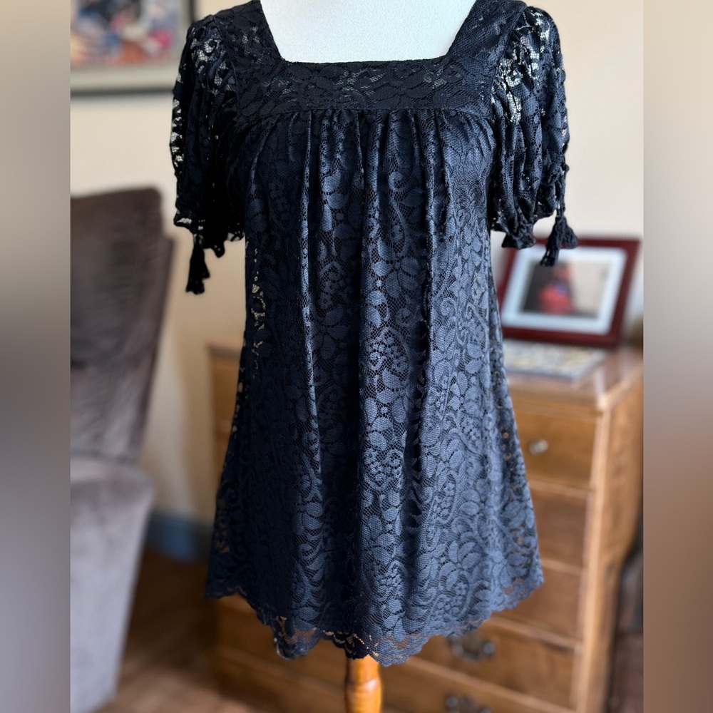LOFT Elegant Black Lace Mini Dress - Picture 3 of 10